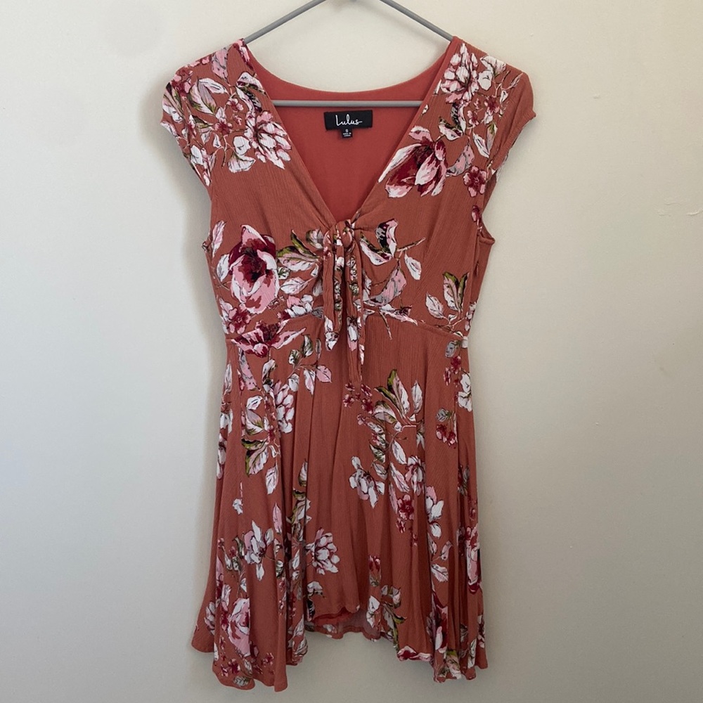 Lulus Loving It Rusty Rose Tie Front Skater Dress